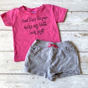 Baby Girl 12m Outfit Summer Shorts Gray Pink Shirt Rabbit Skins Funny Tshirt